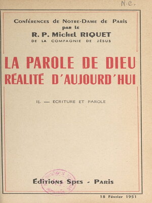 cover image of La parole de Dieu, réalité d'aujourd'hui (2). Écriture et parole